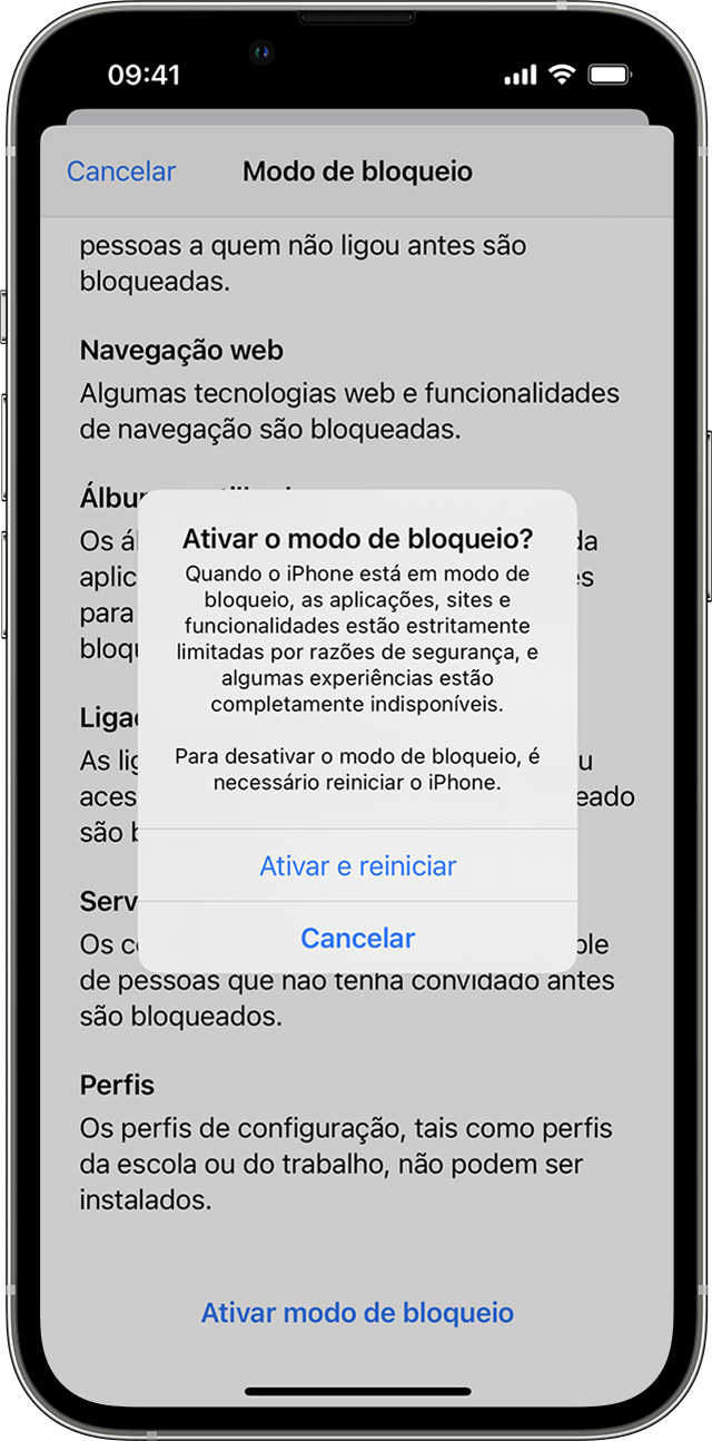 Ativar o Modo de bloqueio no iPhone