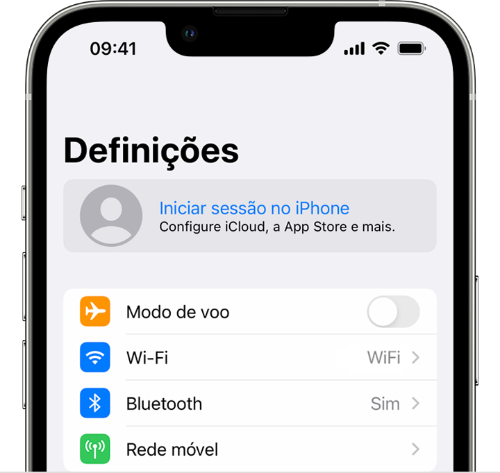 No iPhone, inicie sessão com o ID Apple na app Definições
