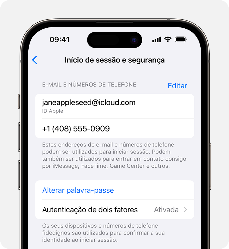 Ecrã do iPhone que mostra como alterar a palavra-passe do ID Apple