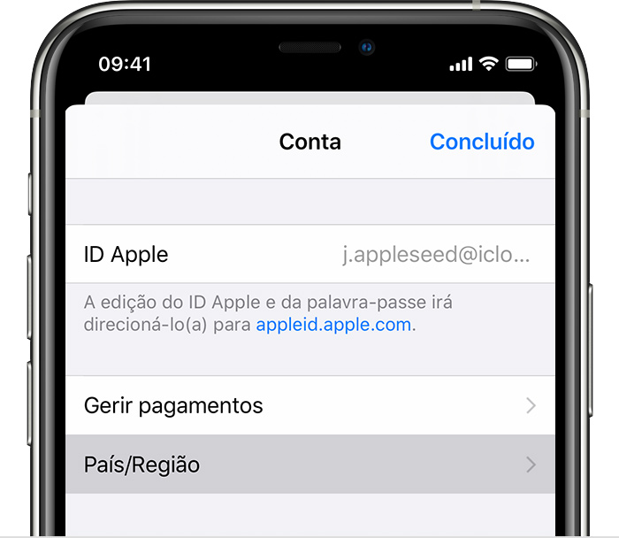 iPhone a mostrar a página Definições da conta.