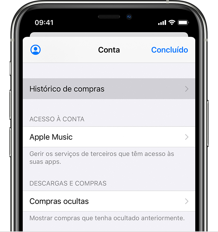 Ver o histórico de compras da App Store, iTunes Store e