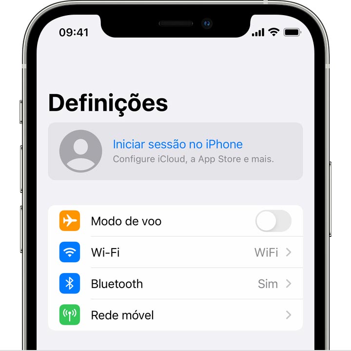 Ecrã do iPhone a mostrar como iniciar sessão num dispositivo com o ID Apple.