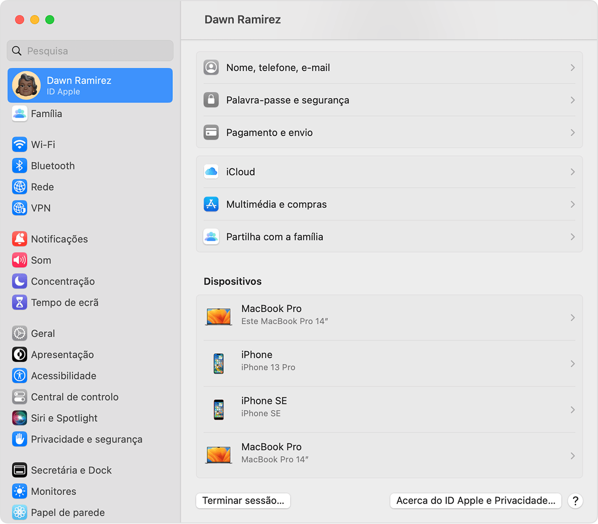 No Mac, saiba em quais dispositivos tem sessão iniciada com o seu ID Apple nas Definições do sistema