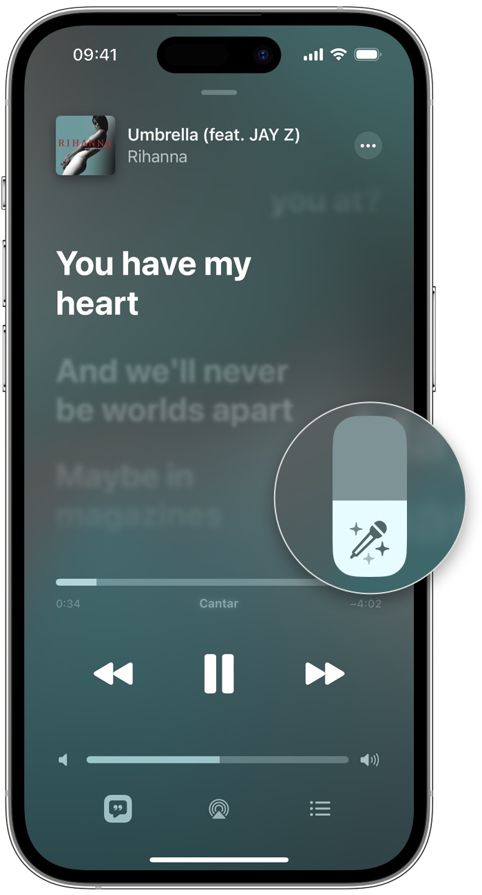 iPhone a mostrar o nivelador para ajustar as vozes