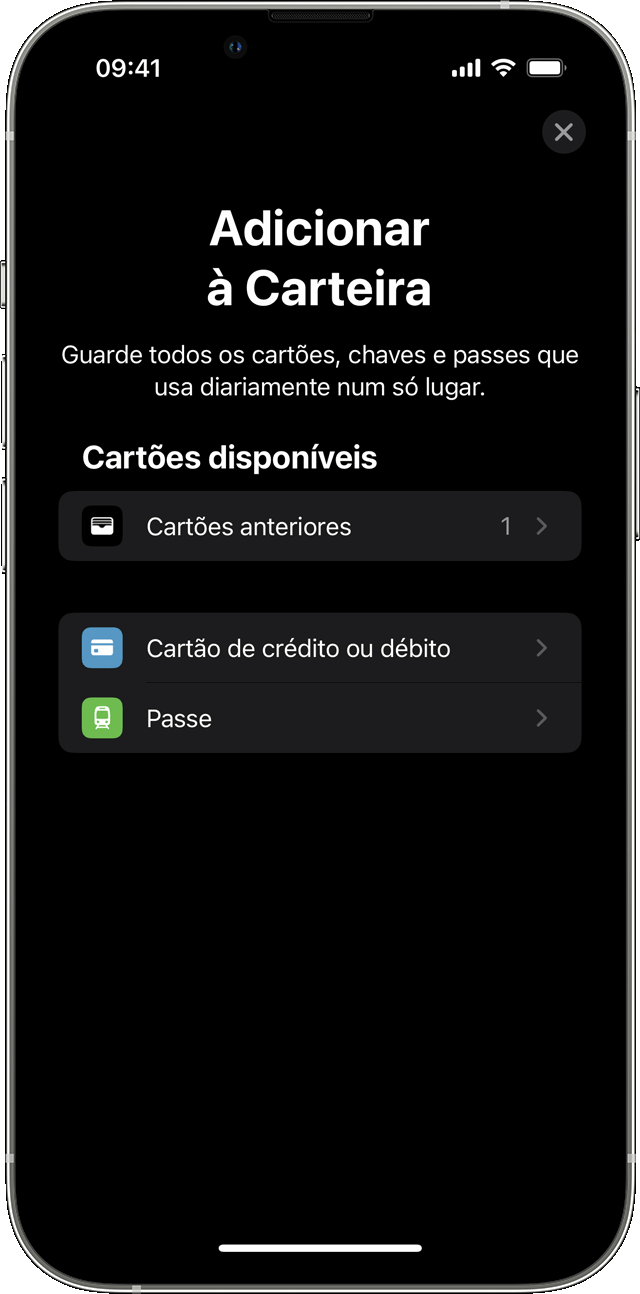 Adicionar um cartão de pagamento à app Carteira na app Apple Watch no iPhone
