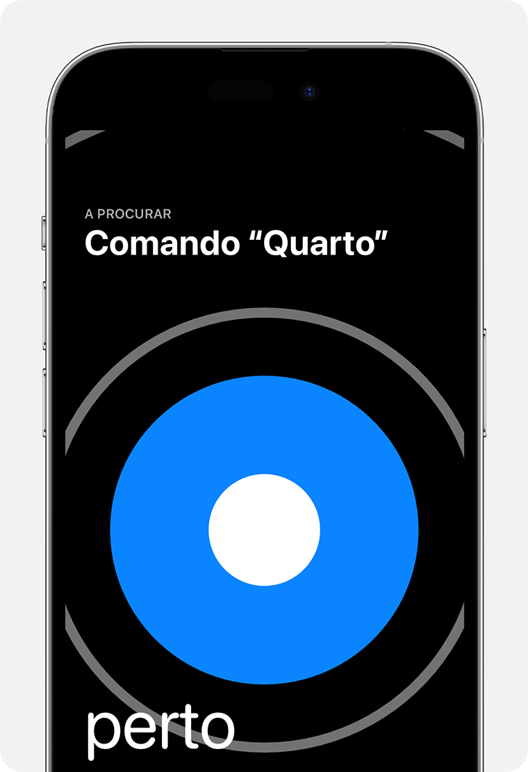O ecrã do iPhone mostra um grande círculo azul com a palavra 