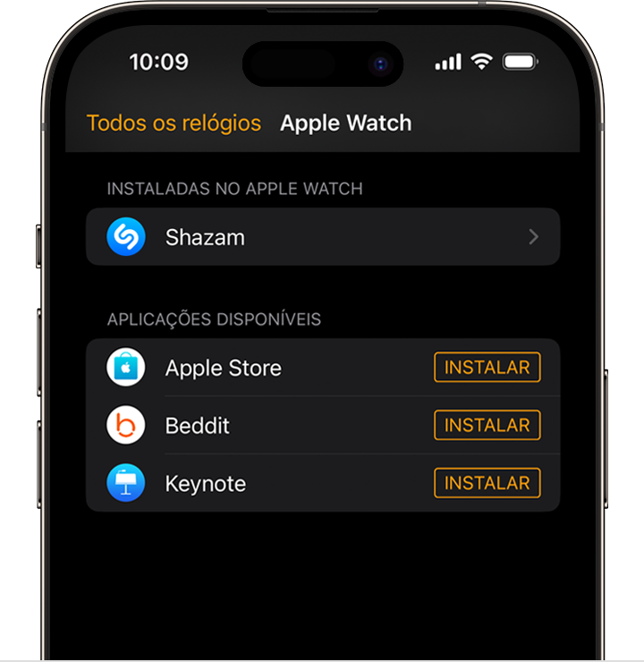 Ecrã do iPhone a mostrar a app Watch