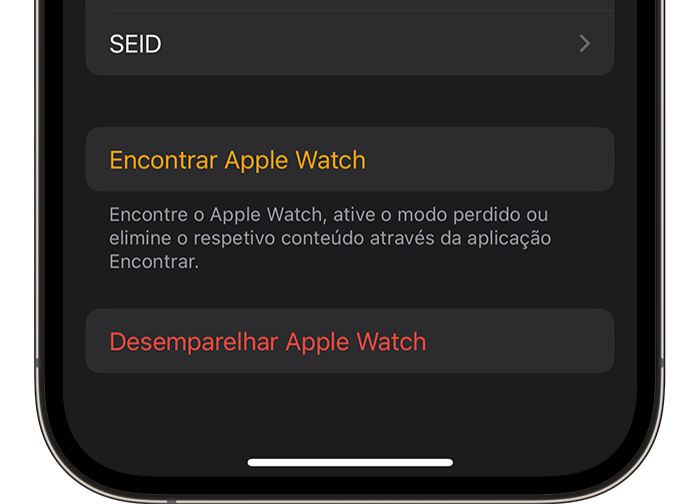 Desemparelhar o Apple Watch do iPhone na app Apple Watch