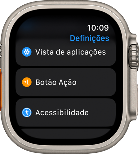 Apple Watch Ultra a mostrar a app Definições