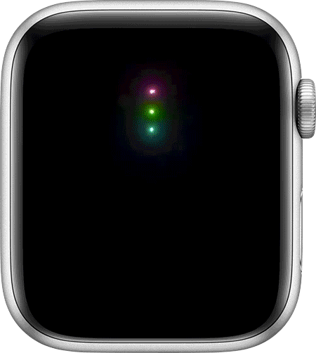 Um GIF animado do mostrador de um Apple Watch a mostrar a mensagem 