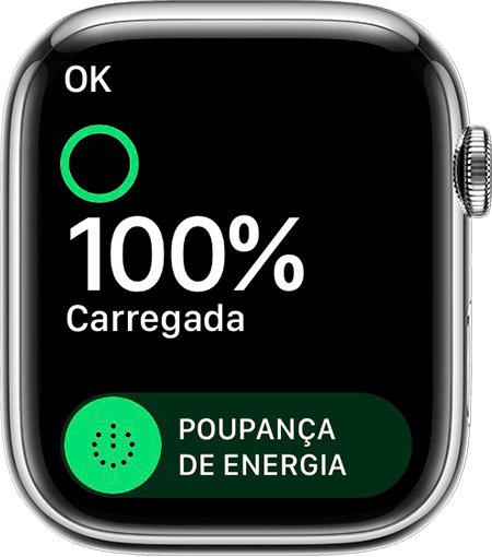 Apple Watch a mostrar o nível de carga