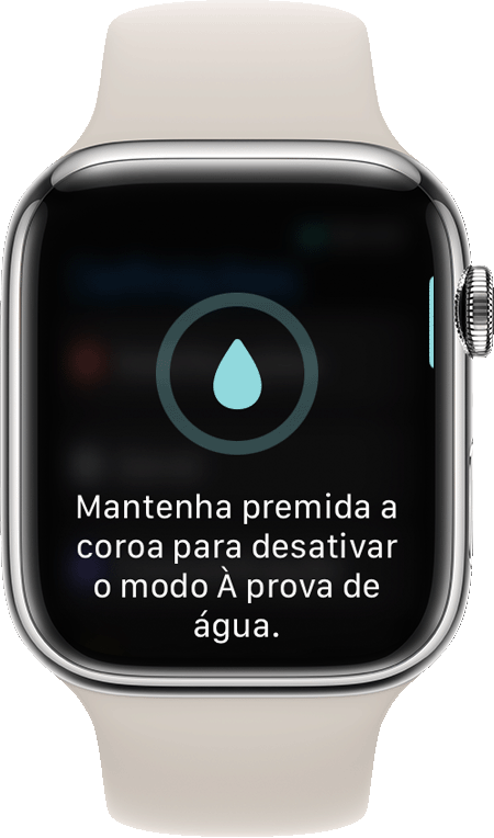 Comando para desativar o modo à prova de água no ecrã do Apple Watch