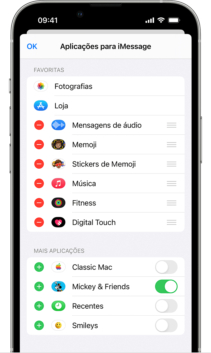 Um iPhone a mostrar como remover ou adicionar apps do iMessage