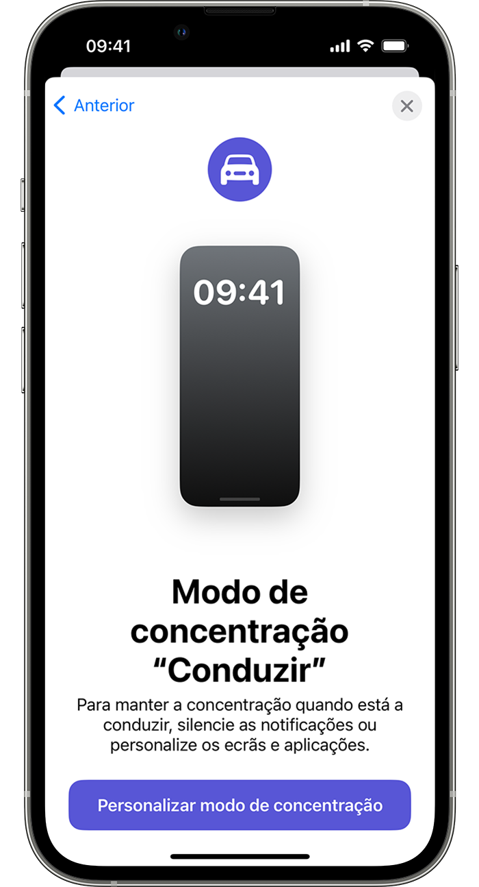 Um iPhone a mostrar como configurar o modo de concentração Conduzir