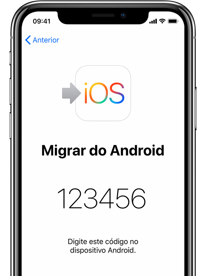 Ecrã Migrar do Android no iPhone a mostrar um código