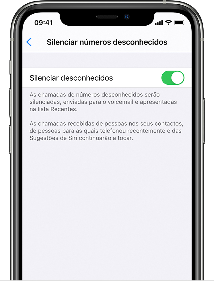 iPhone a mostrar como ativar a funcionalidade Silenciar números desconhecidos
