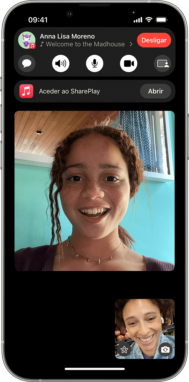 iPhone a mostrar a opção Aceder ao SharePlay numa chamada FaceTime