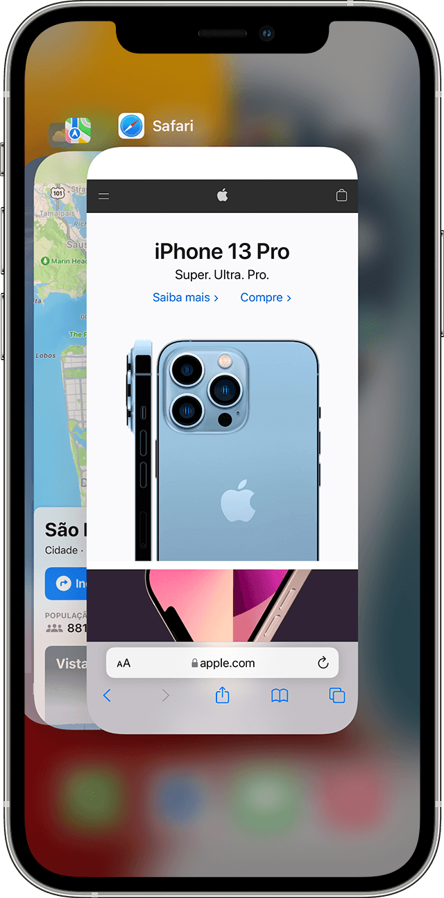 ecrã a mostrar a funcionalidade multitarefa no iPhone 12 Pro