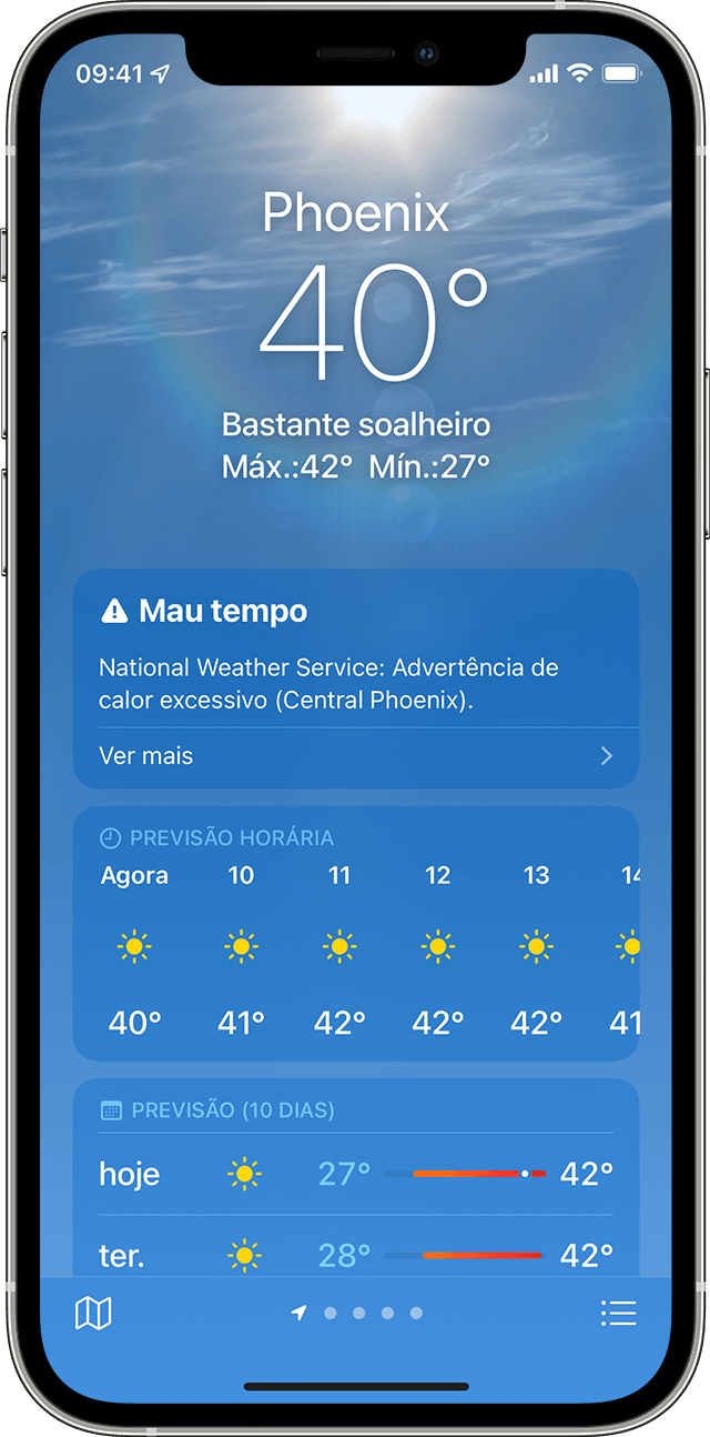 Ecrã do iPhone a mostrar a meteorologia