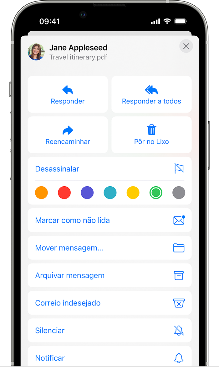 Escolher uma cor de marcador para assinalar e-mails no Mail no iOS 15