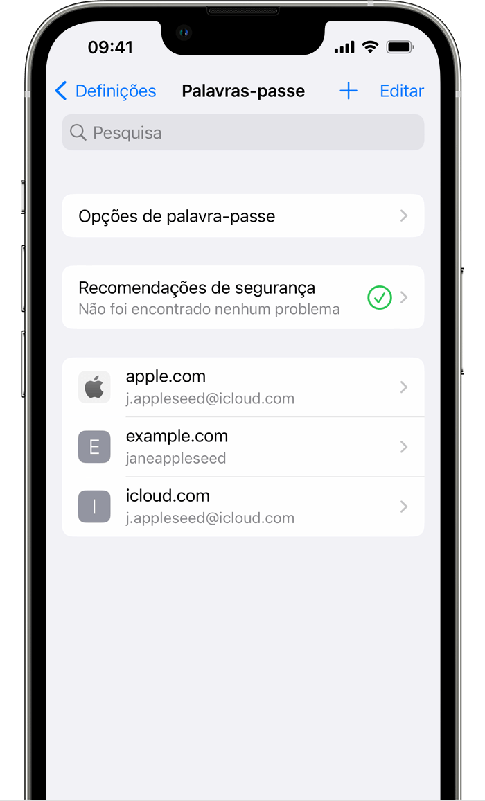 Como encontrar palavras-passe e chaves‑passe guardadas no iPhone - Suporte  Apple (PT)