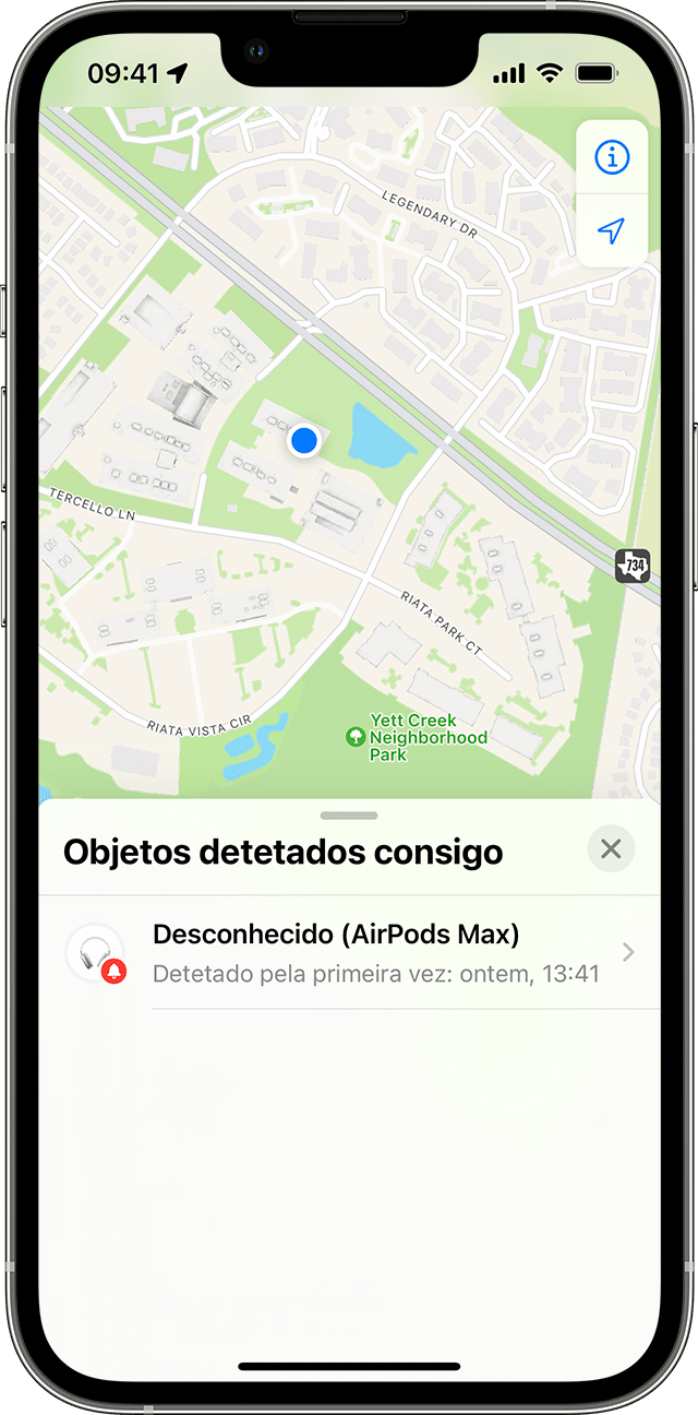 AirTag desconhecido no mapa na app Encontrar