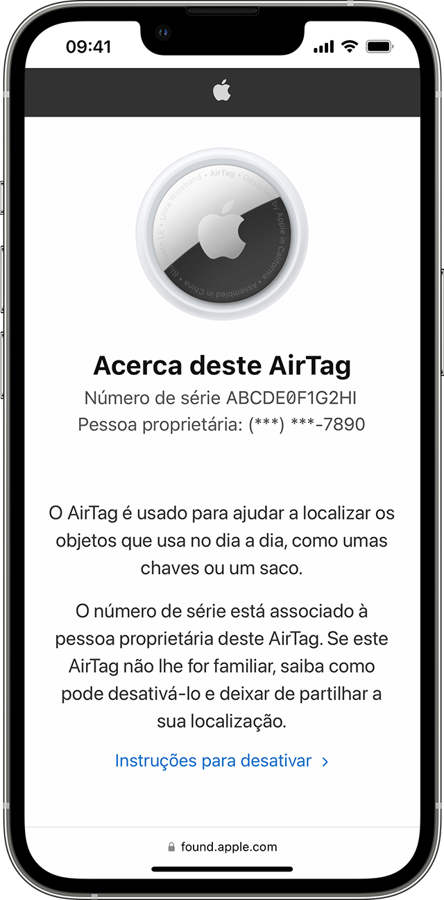 Acerca destas informações do AirTag no iPhone