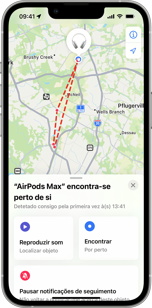 Objeto desconhecido apresentado no mapa na app Encontrar no iPhone
