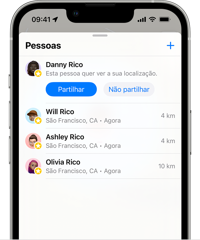 Partilhar a sua localização com um amigo na app Encontrar no iPhone