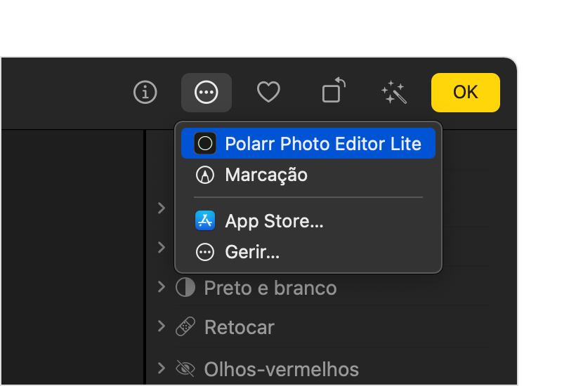 App Fotografias do Mac a mostrar extensão de terceiros a ser escolhida