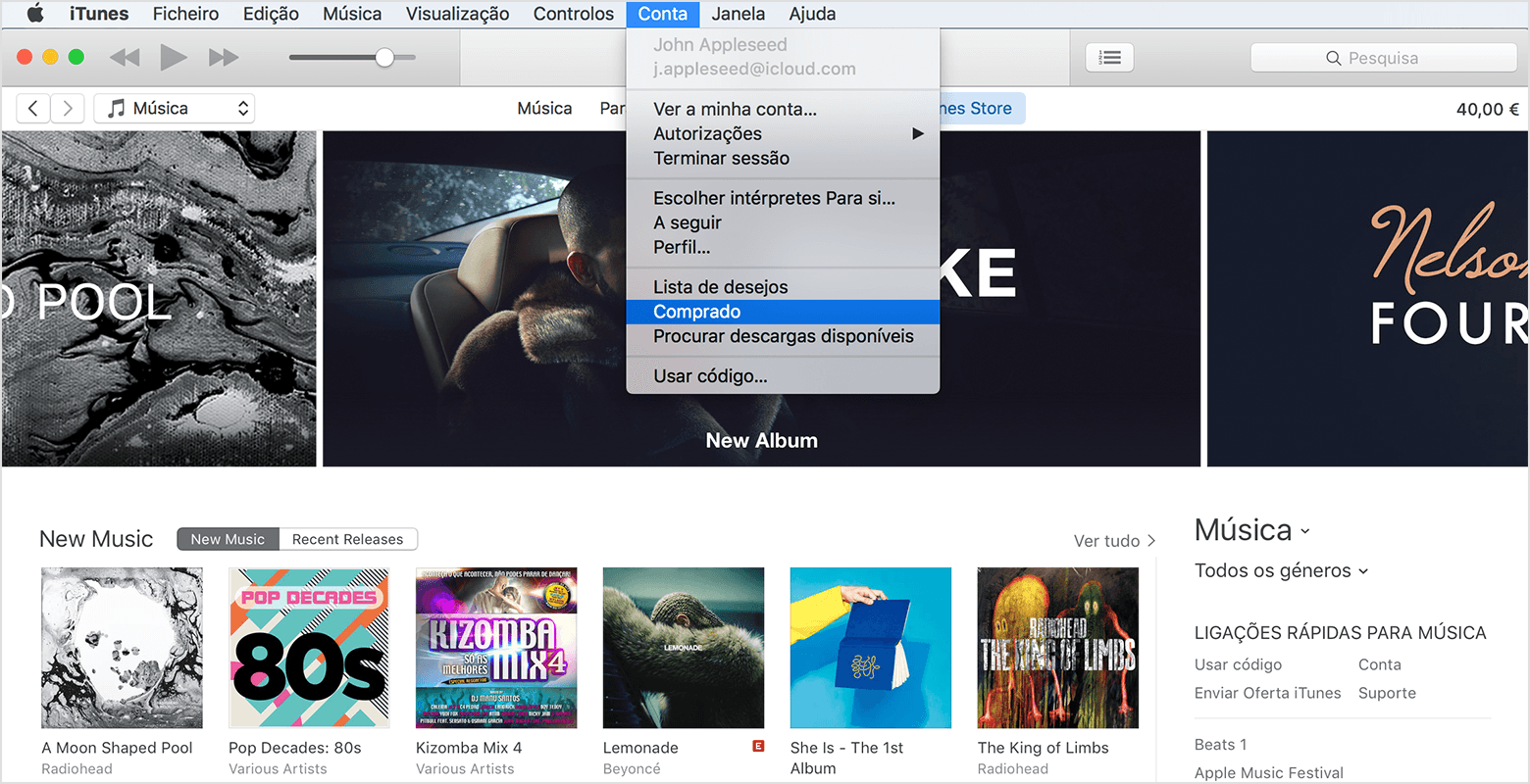 Menu comprado do iTunes