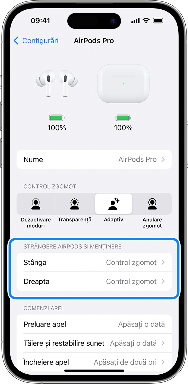 Schimbă configurările pentru căștile AirPods și AirPods Pro - Apple Support  (RO)