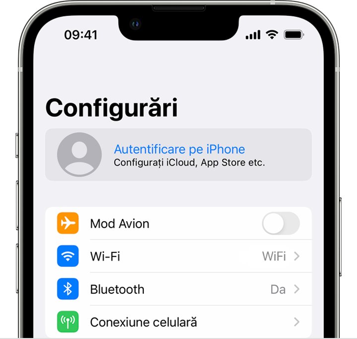 Pe iPhone, autentifică-te cu ID-ul Apple în aplicația Configurări