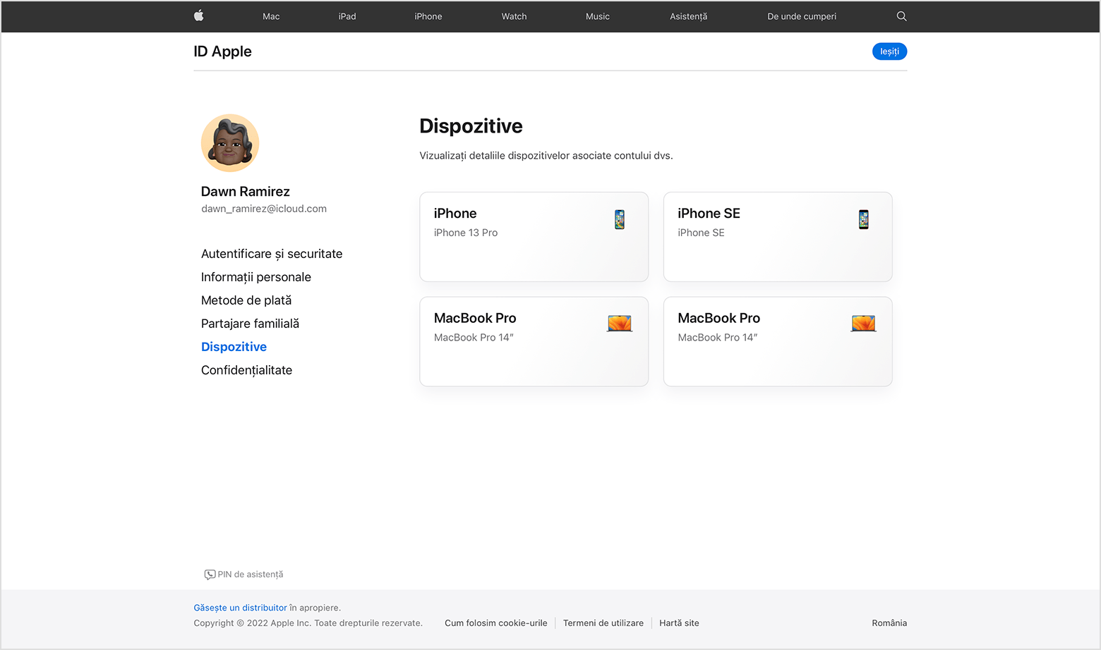 Găsește dispozitivele la care ești autentificat cu ID-ul Apple pe web