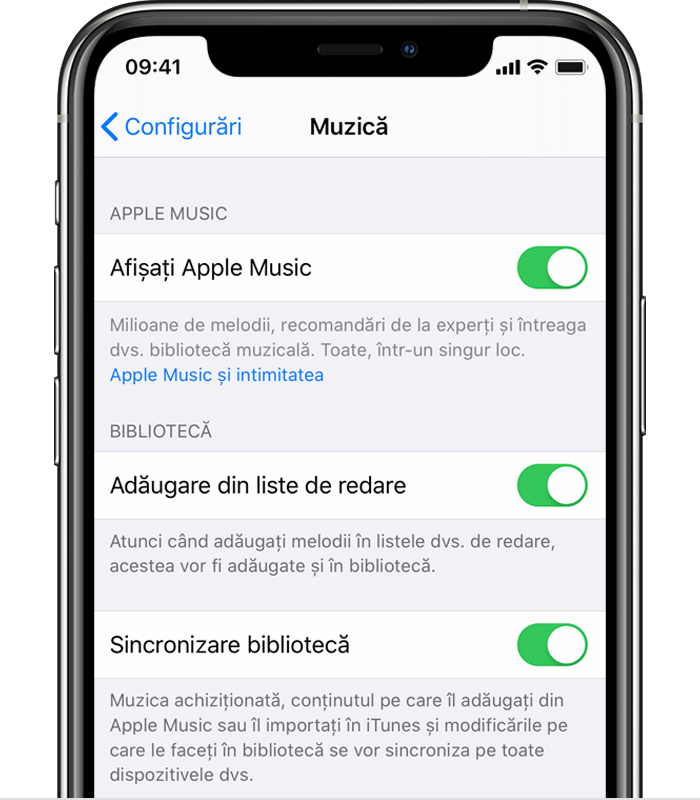 Activează Sincronizare bibliotecă pentru Apple Music - Apple Support (RO)