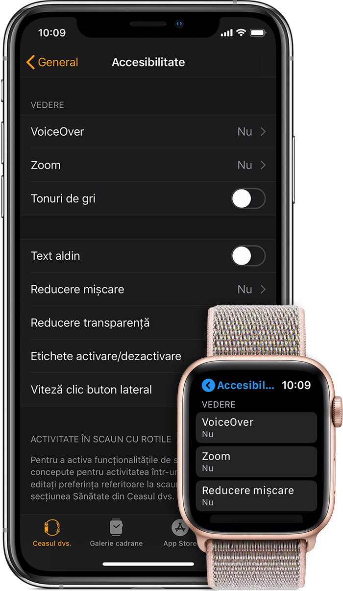 Configurări de accesibilitate pe iPhone și Apple Watch
