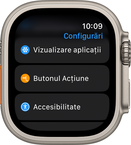 Apple Watch Ultra afișând aplicația Configurări