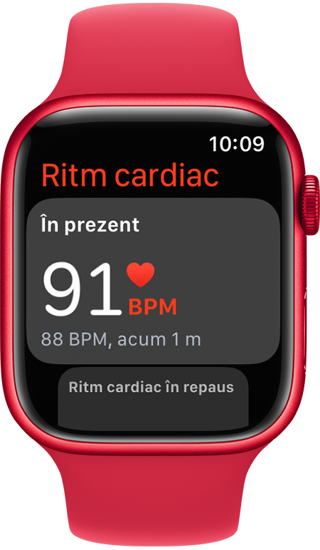 Aplicația Ritm cardiac afișând ritmul cardiac curent de 91 BPM