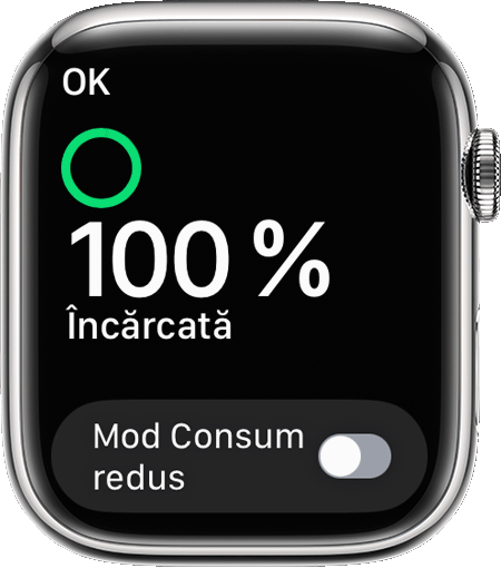 Apple Watch afișând nivelul său de încărcare