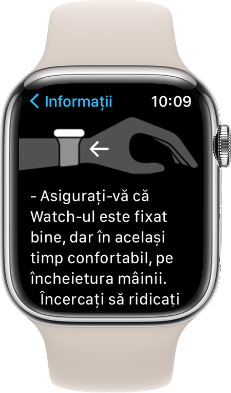 O captură de ecran a dispozitivului Apple Watch Series 7 arătând cum să porți ceasul pentru a obține cele mai bune rezultate