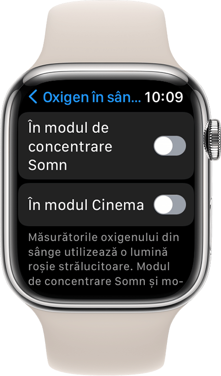 O captură de ecran a configurărilor pentru Oxigen în sânge pe un Apple Watch Series 7