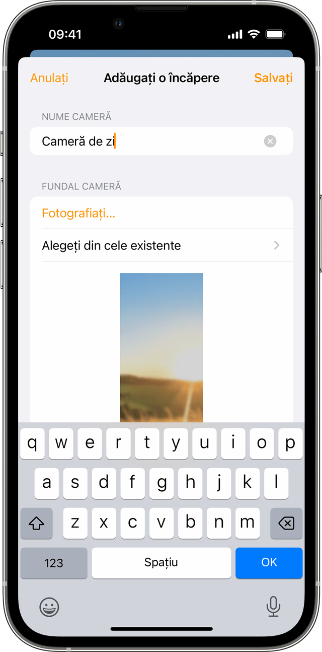 Aplicația Locuință pe iOS afișând Scene și Accesorii din camera de zi. 