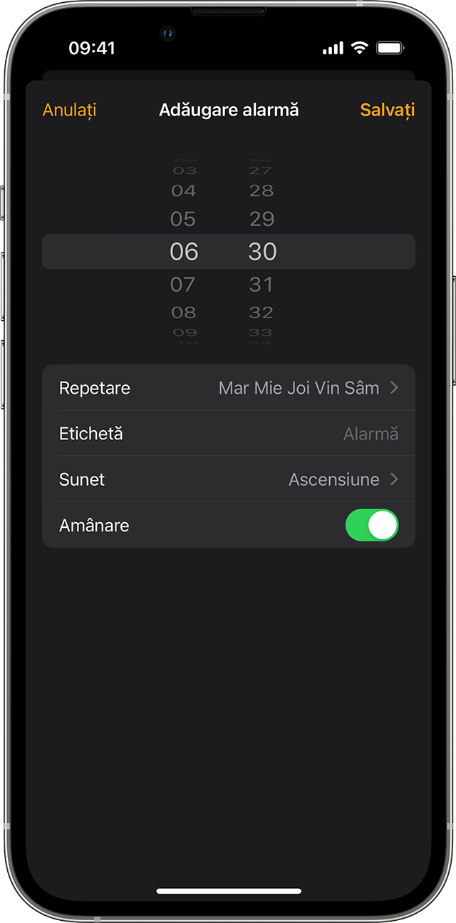 Configurarea și gestionarea alarmelor pe iPhone - Apple Support (RO)