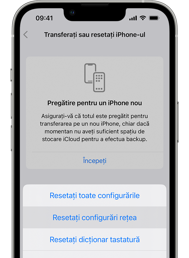 Un iPhone afișând ecranul Transferați sau resetați iPhone-ul. 