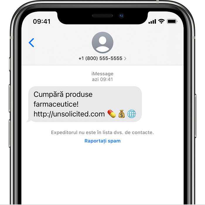 Raportarea mesajelor nedorite în aplicația Mesaje pe dispozitivul iPhone