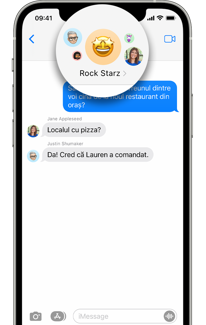 iPhone care afișează butonul de informații într-un mesaj text de grup