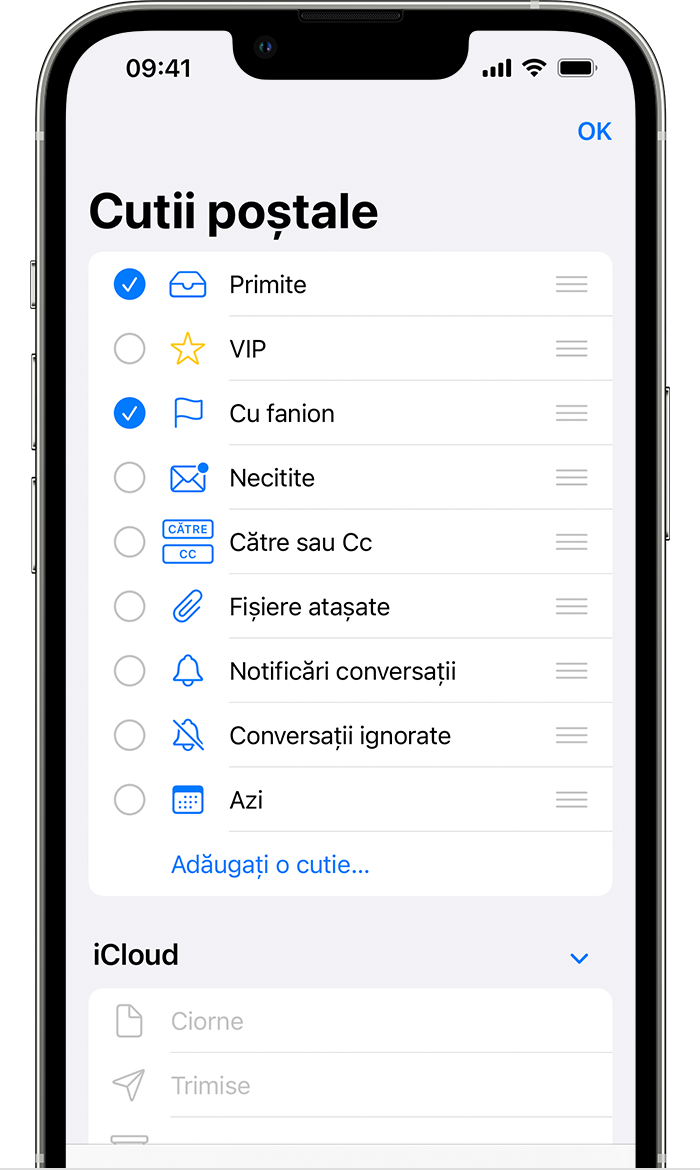 Selectarea cutiei poștale semnalizate în iOS 15