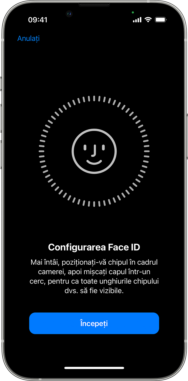 Începerea procesului de configurare a funcției Face ID 