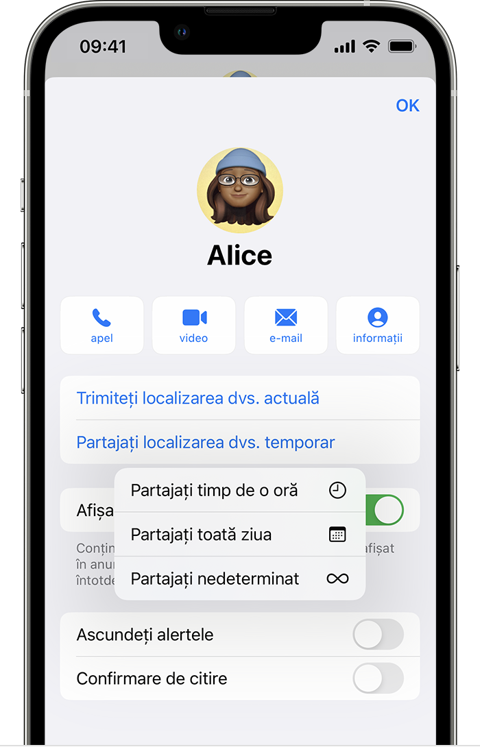 iPhone care afișează cum să trimiți și să partajezi locația în aplicația Mesaje.