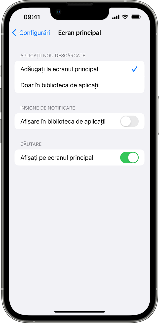 Organizarea ecranului principal și a bibliotecii de aplicații pe  dispozitivul iPhone - Apple Support (RO)